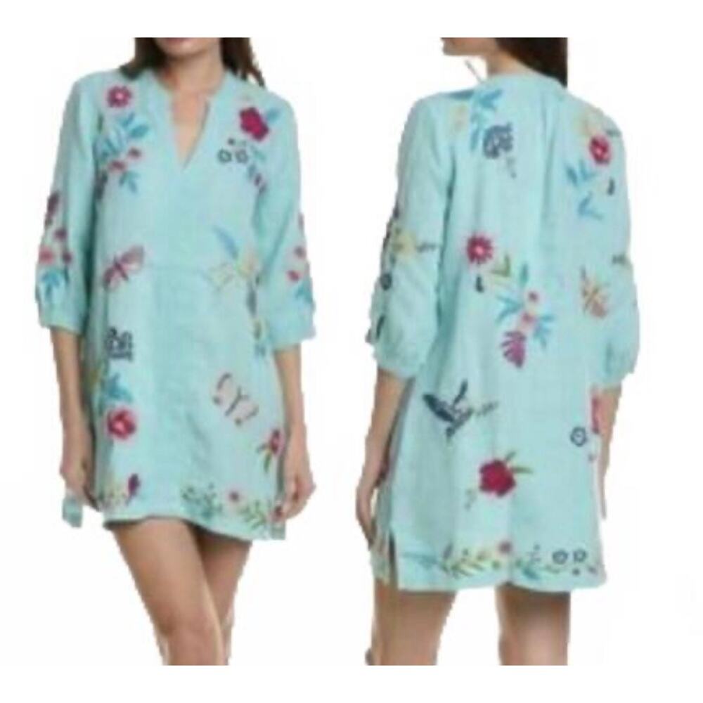 Johnny Was Arla Bishop Linen Embroidered Dress Tunic Sz. L - Picture 2 of 6